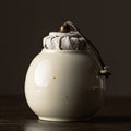 Plant Ash Glaze Ceramic Tea Storage Jar | 200ml Airtight Sealed Canister | Beige Retro Chinese Style – Perfect & Bamboo Hat Lid Options