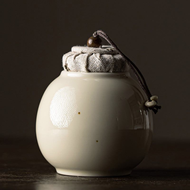 Plant Ash Glaze Ceramic Tea Storage Jar | 200ml Airtight Sealed Canister | Beige Retro Chinese Style – Perfect & Bamboo Hat Lid Options