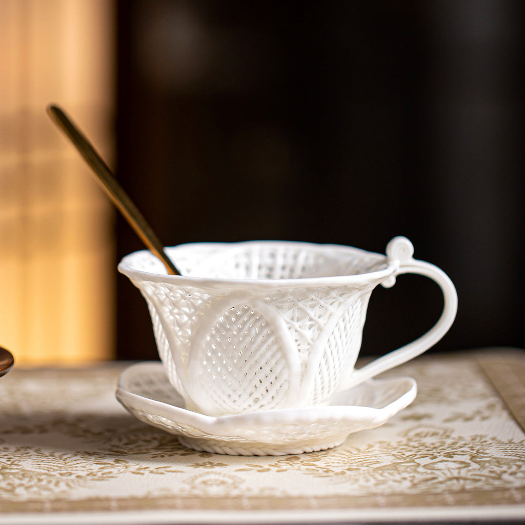 Hand-Woven Jade Ceramic Coffee Cup | Master Crafted Porcelain Latte Cup | 180ml