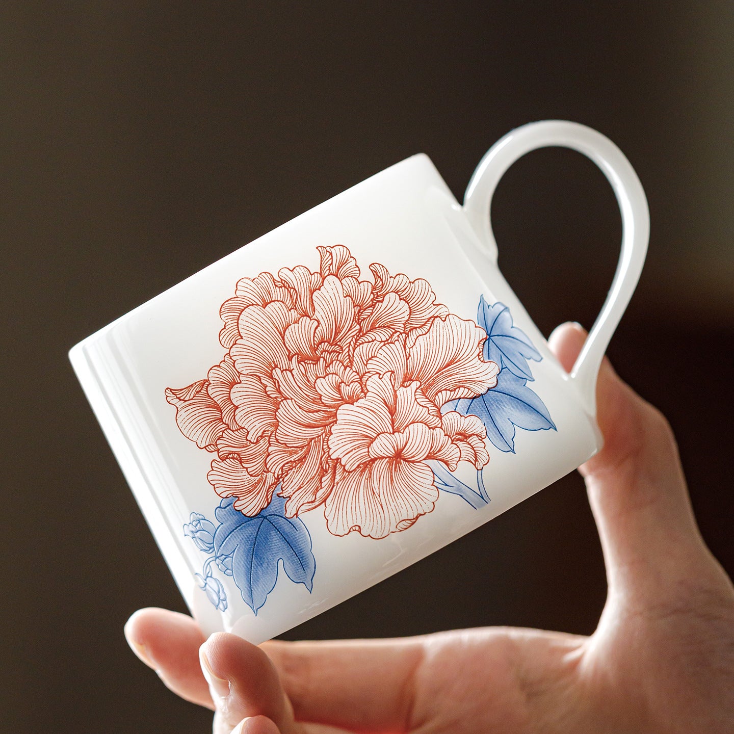Ice Jade Porcelain Coffee Cup | Hibiscus Blossom Design | 200ml Ceramic Latte Cup for Afternoon Tea & Office Use