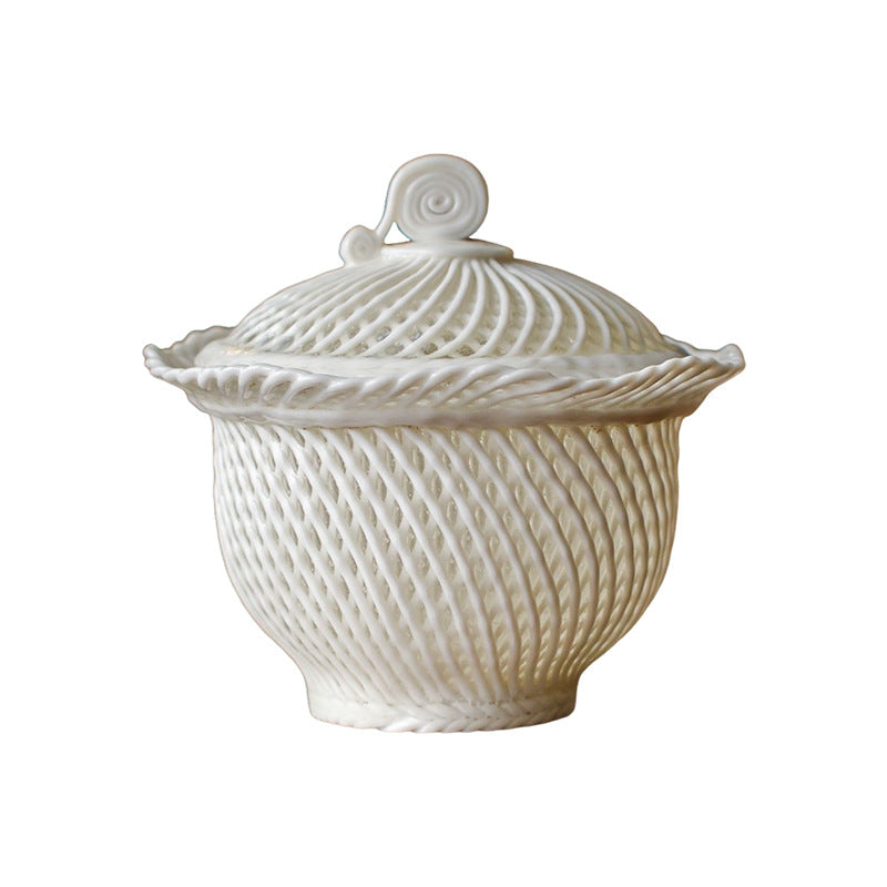 Hand-Woven White Porcelain Gaiwan | Jade Treasure Lamp Design | Ercai Ceramic Covered Bowl for Kung Fu Tea Ceremony
