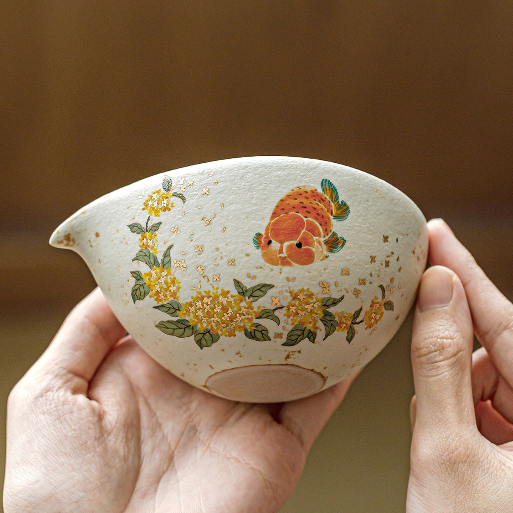 Blue & White Porcelain Gongdao Cup | Gold Osmanthus Carp Design | Ceramic Tea Pitcher for Kung Fu Tea Ceremony