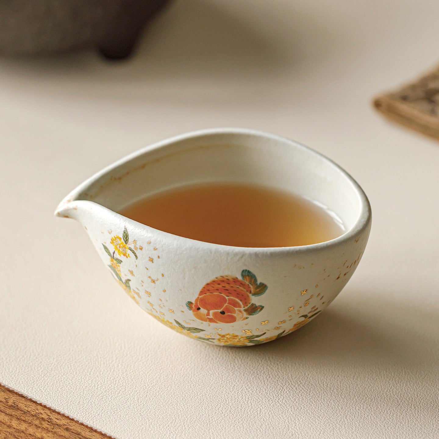 Blue & White Porcelain Gongdao Cup | Gold Osmanthus Carp Design | Ceramic Tea Pitcher for Kung Fu Tea Ceremony