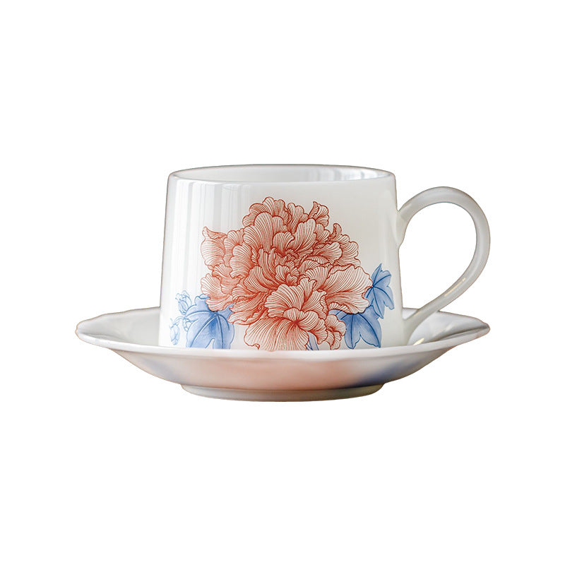 Ice Jade Porcelain Coffee Cup | Hibiscus Blossom Design | 200ml Ceramic Latte Cup for Afternoon Tea & Office Use