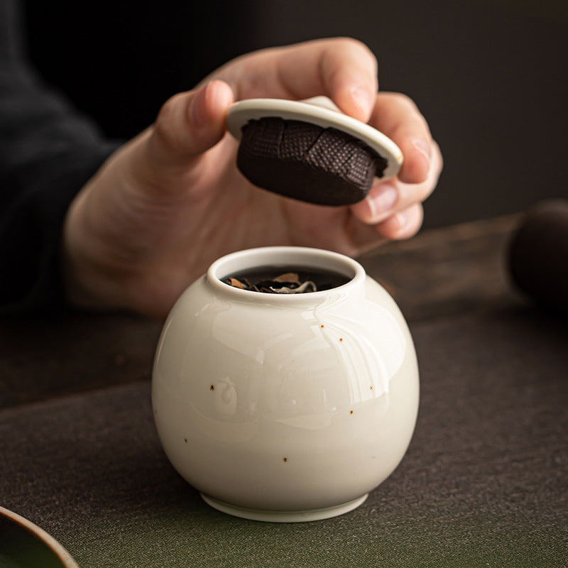Plant Ash Glaze Ceramic Tea Storage Jar | 200ml Airtight Sealed Canister | Beige Retro Chinese Style – Perfect & Bamboo Hat Lid Options