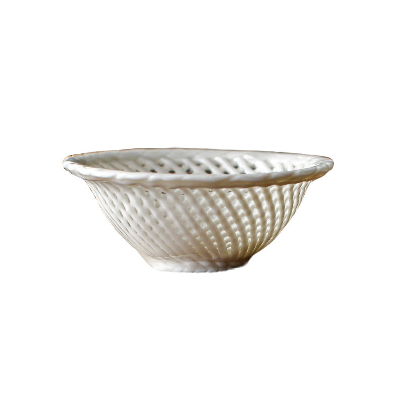 Chinese Hand-Woven Porcelain Tea Cup | Jade Celadon Ceramic Master Cup | Handcrafted White Porcelain Teacup
