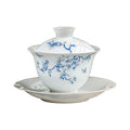 Ice Jade Porcelain Sancai Covered Tea Bowl | Gold Silk Butterfly Design | Large Capacity Ceramic Kung Fu Tea Set