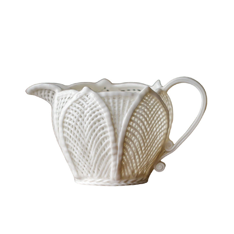 Hand-Woven White Porcelain Gongdao Cup | Jade Lotus Design | Handcrafted Ceramic Tea Pitcher for Kung Fu Tea Ceremony