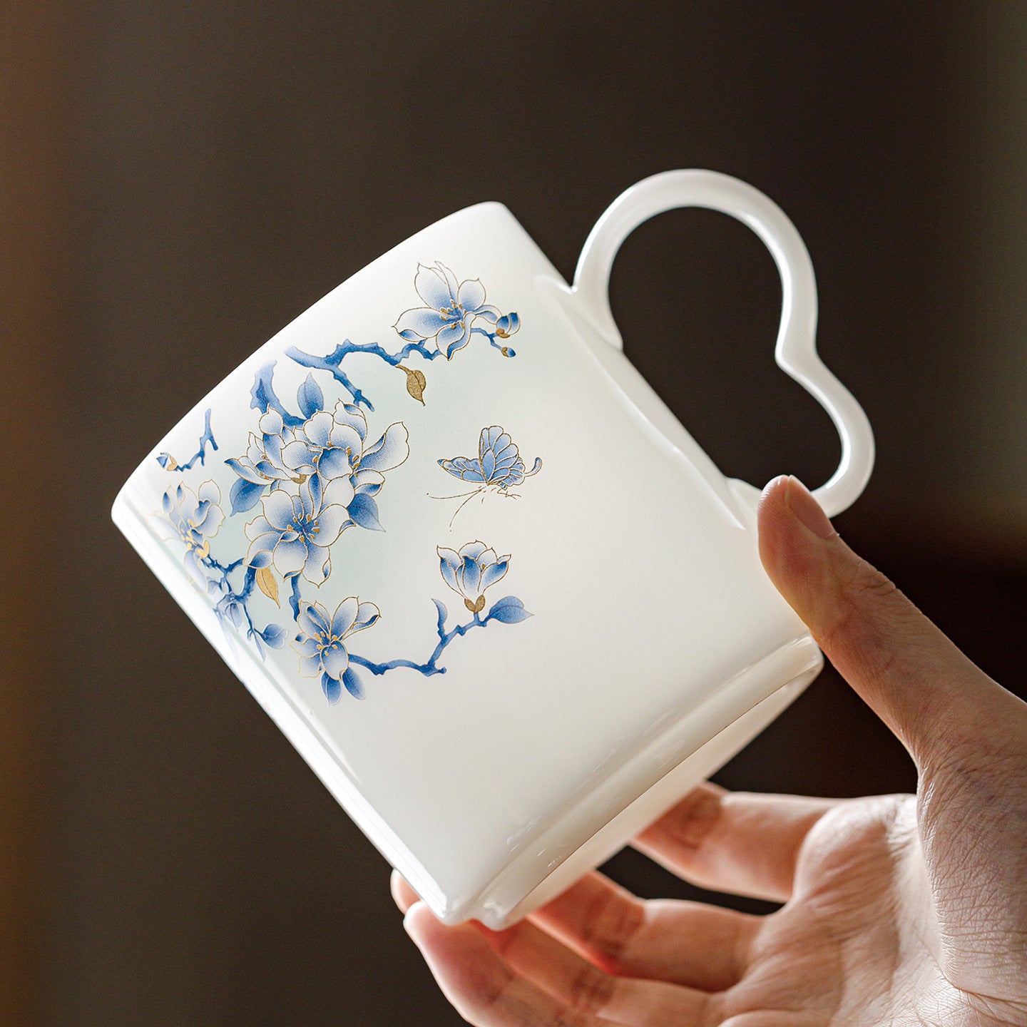 Ice Jade Porcelain Tea Filter Cup with Infuser | Gold Silk Butterfly Ceramic | Tea-Water Separation Office Personal Teacup