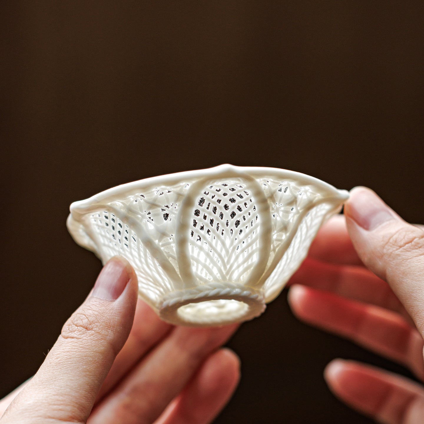 Chinese Hand-Woven Porcelain Tea Cup | Jade Celadon Ceramic Master Cup | Handcrafted White Porcelain Teacup