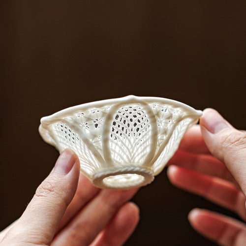 Chinese Hand-Woven Porcelain Tea Cup | Jade Celadon Ceramic Master Cup | Handcrafted White Porcelain Teacup