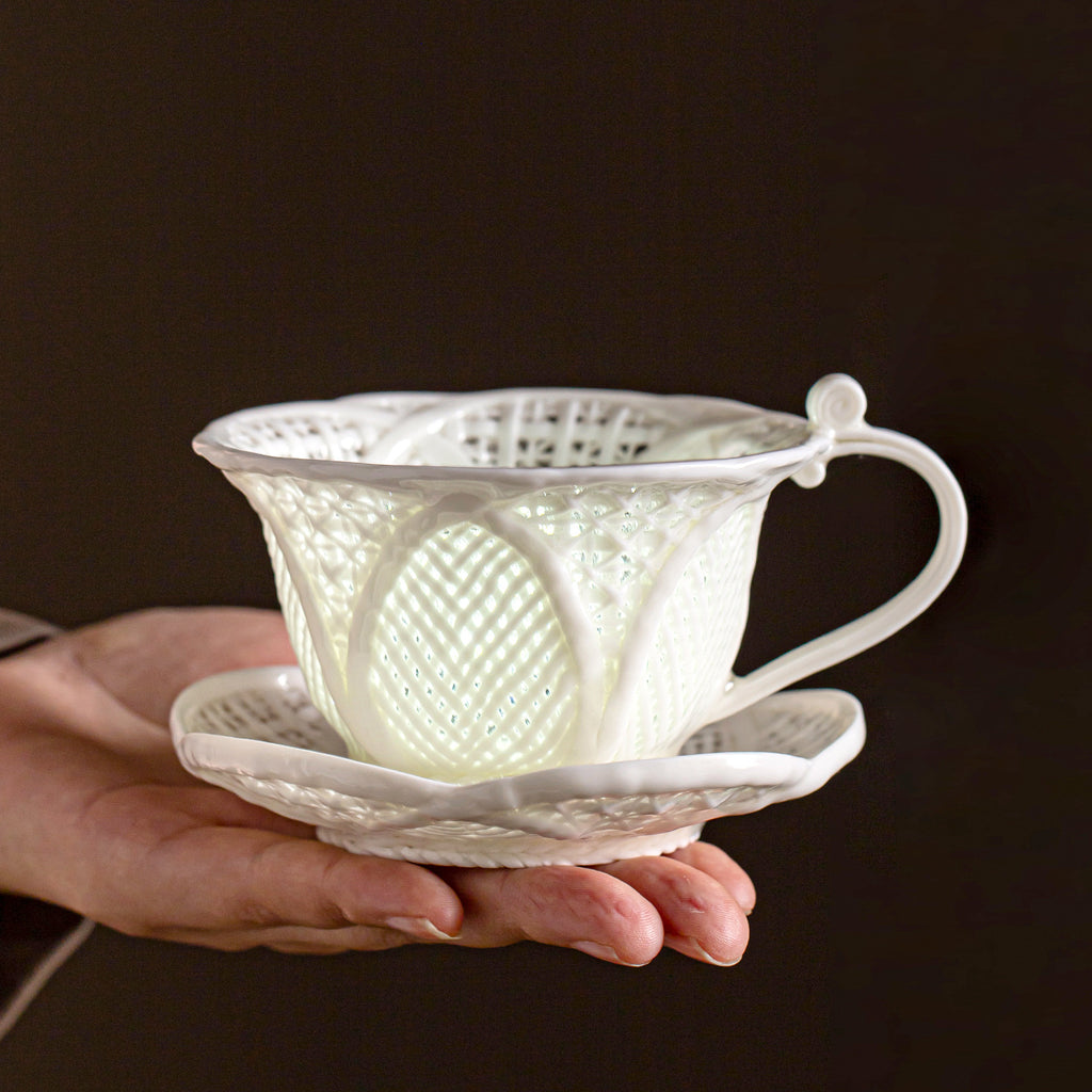 Hand-Woven Jade Ceramic Coffee Cup | Master Crafted Porcelain Latte Cup | 180ml