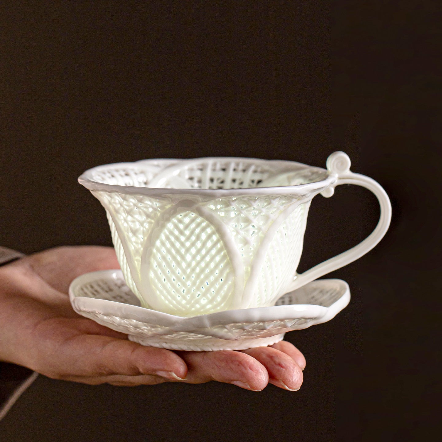 Hand-Woven Jade Ceramic Coffee Cup | Master Crafted Porcelain Latte Cup | 180ml