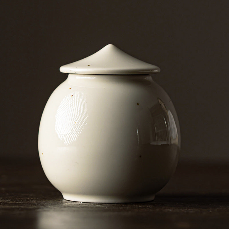 Plant Ash Glaze Ceramic Tea Storage Jar | 200ml Airtight Sealed Canister | Beige Retro Chinese Style – Perfect & Bamboo Hat Lid Options
