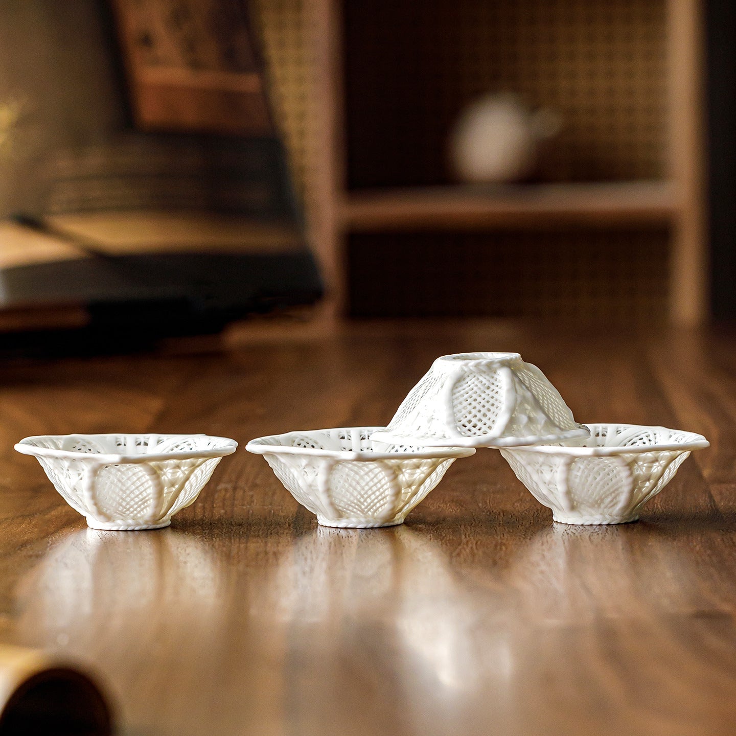 Chinese Hand-Woven Porcelain Tea Cup | Jade Celadon Ceramic Master Cup | Handcrafted White Porcelain Teacup