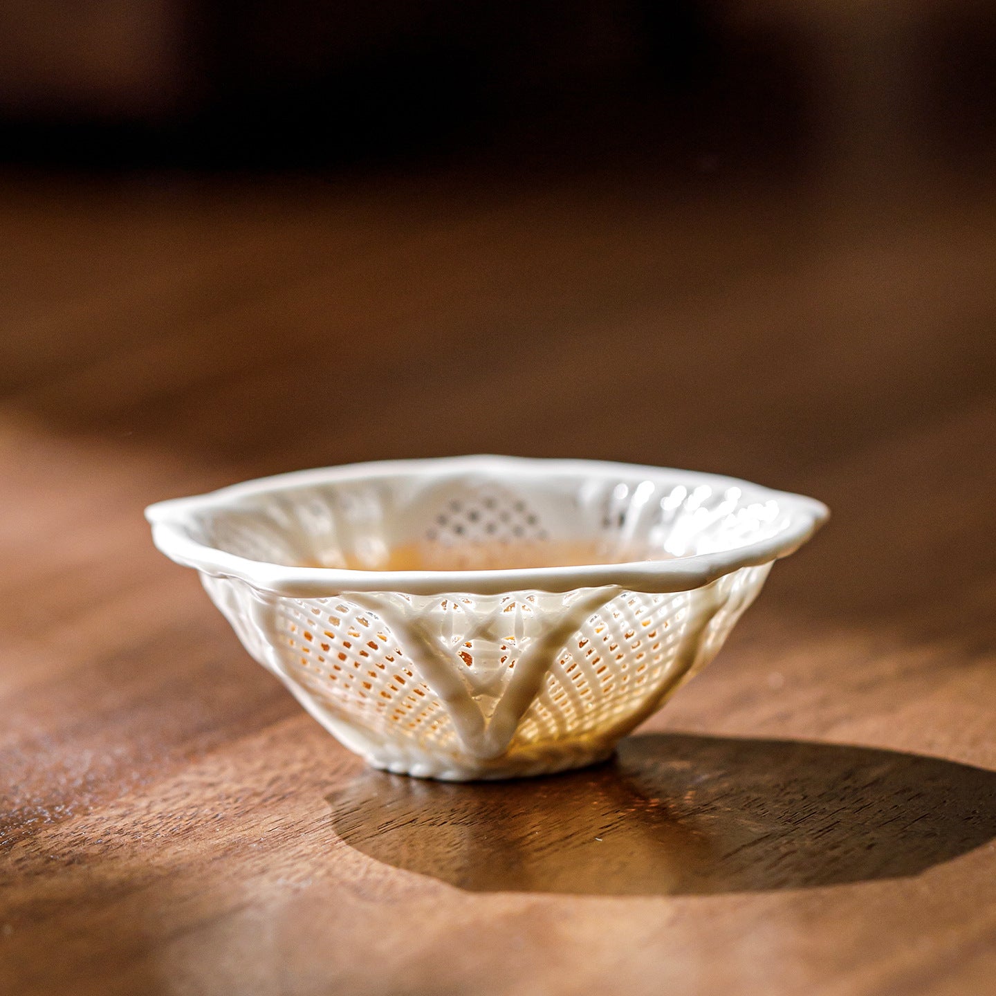 Chinese Hand-Woven Porcelain Tea Cup | Jade Celadon Ceramic Master Cup | Handcrafted White Porcelain Teacup