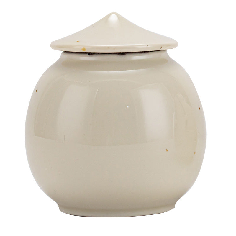 Plant Ash Glaze Ceramic Tea Storage Jar | 200ml Airtight Sealed Canister | Beige Retro Chinese Style – Perfect & Bamboo Hat Lid Options
