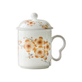 Ice Jade Porcelain Tea Filter Cup | Red Plum & Snow Design | Tea-Water Separation Ceramic Teacup with Lid for Office & Home