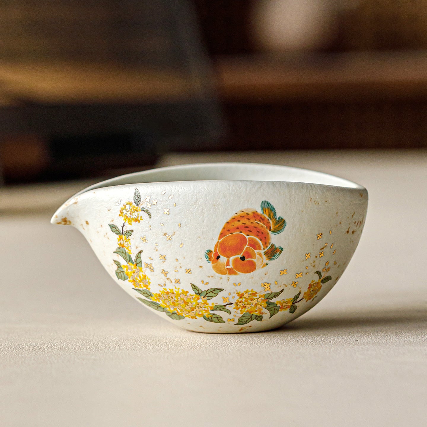 Blue & White Porcelain Gongdao Cup | Gold Osmanthus Carp Design | Ceramic Tea Pitcher for Kung Fu Tea Ceremony