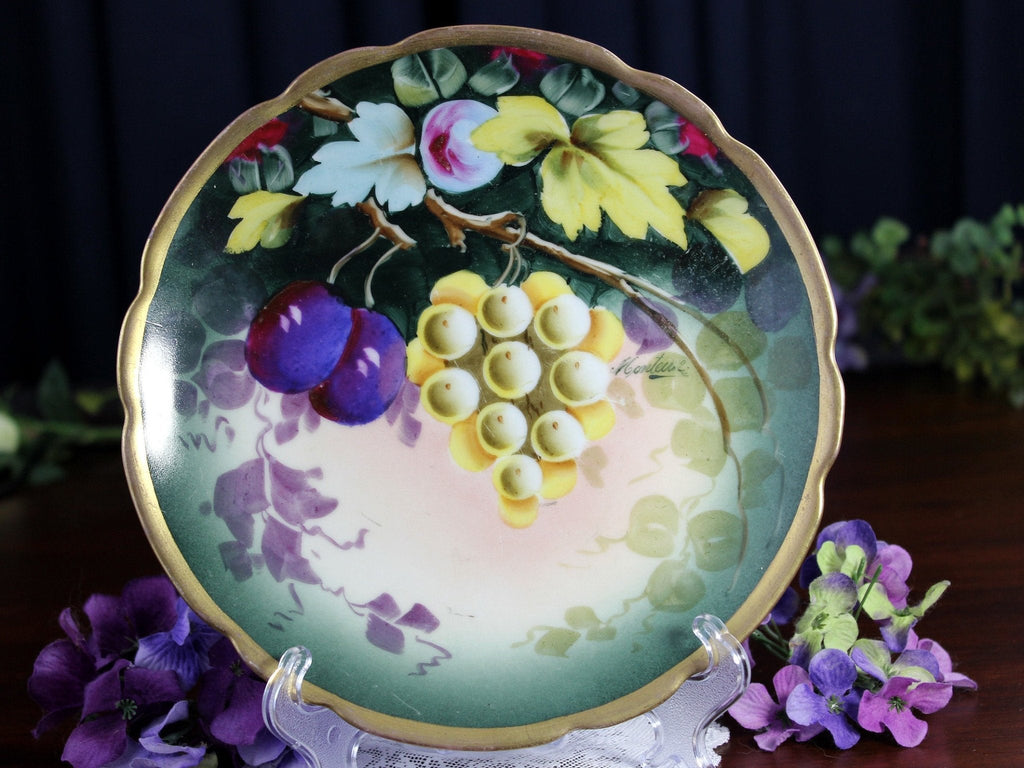 Antique Austrian, Monteux Signed 7.5 Inch Plate, Plums & Grapes 18463