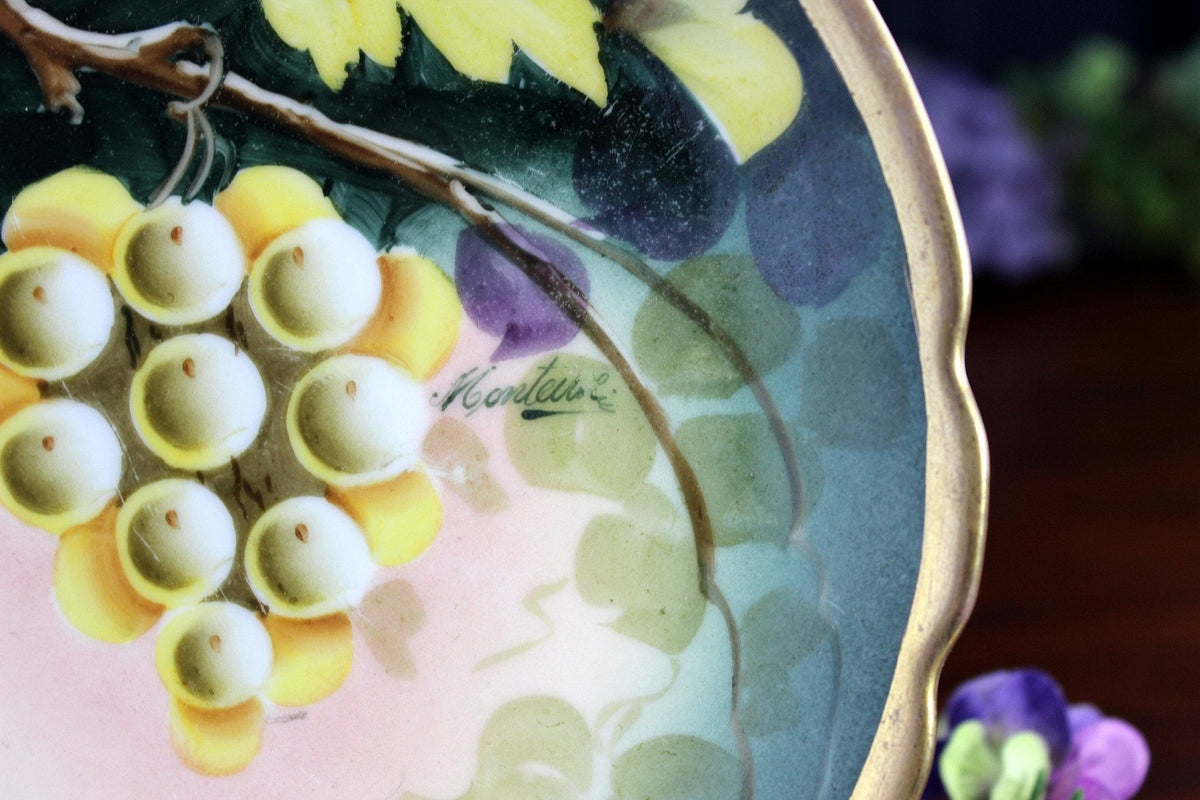 Antique Austrian, Monteux Signed 7.5 Inch Plate, Plums & Grapes 18463