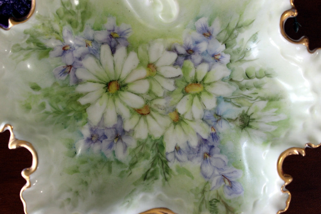 Hand Painted Fluted Dish,  8 1/2", Relish Dish, Vanity Tray, Pin Dish 16913