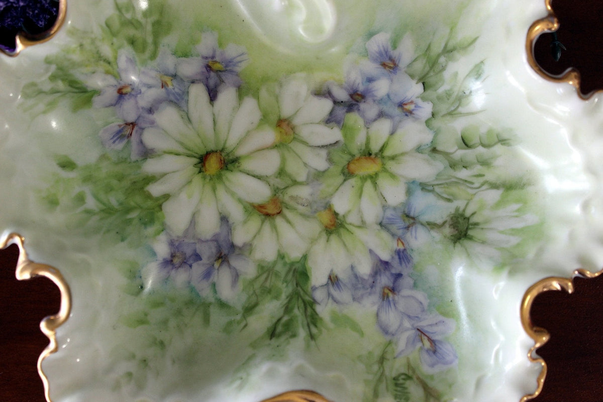 Hand Painted Fluted Dish,  8 1/2", Relish Dish, Vanity Tray, Pin Dish 16913
