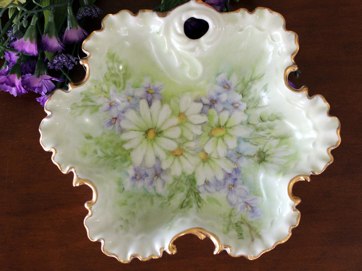 Hand Painted Fluted Dish,  8 1/2", Relish Dish, Vanity Tray, Pin Dish 16913