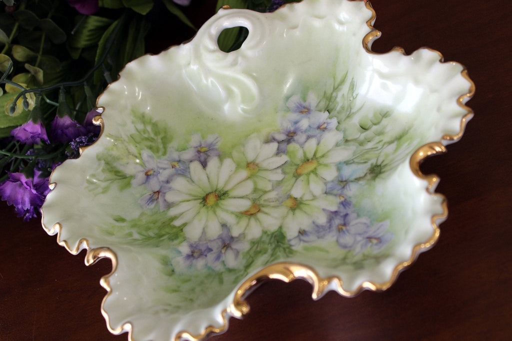 Hand Painted Fluted Dish,  8 1/2", Relish Dish, Vanity Tray, Pin Dish 16913