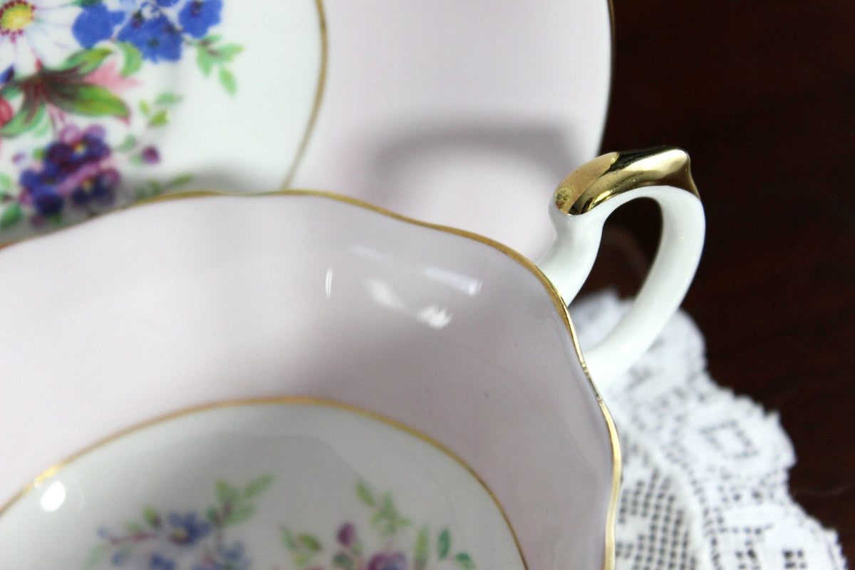 Imperial Tea Cup & Saucer, Dainty Pink Banding, Floral Centers 18419